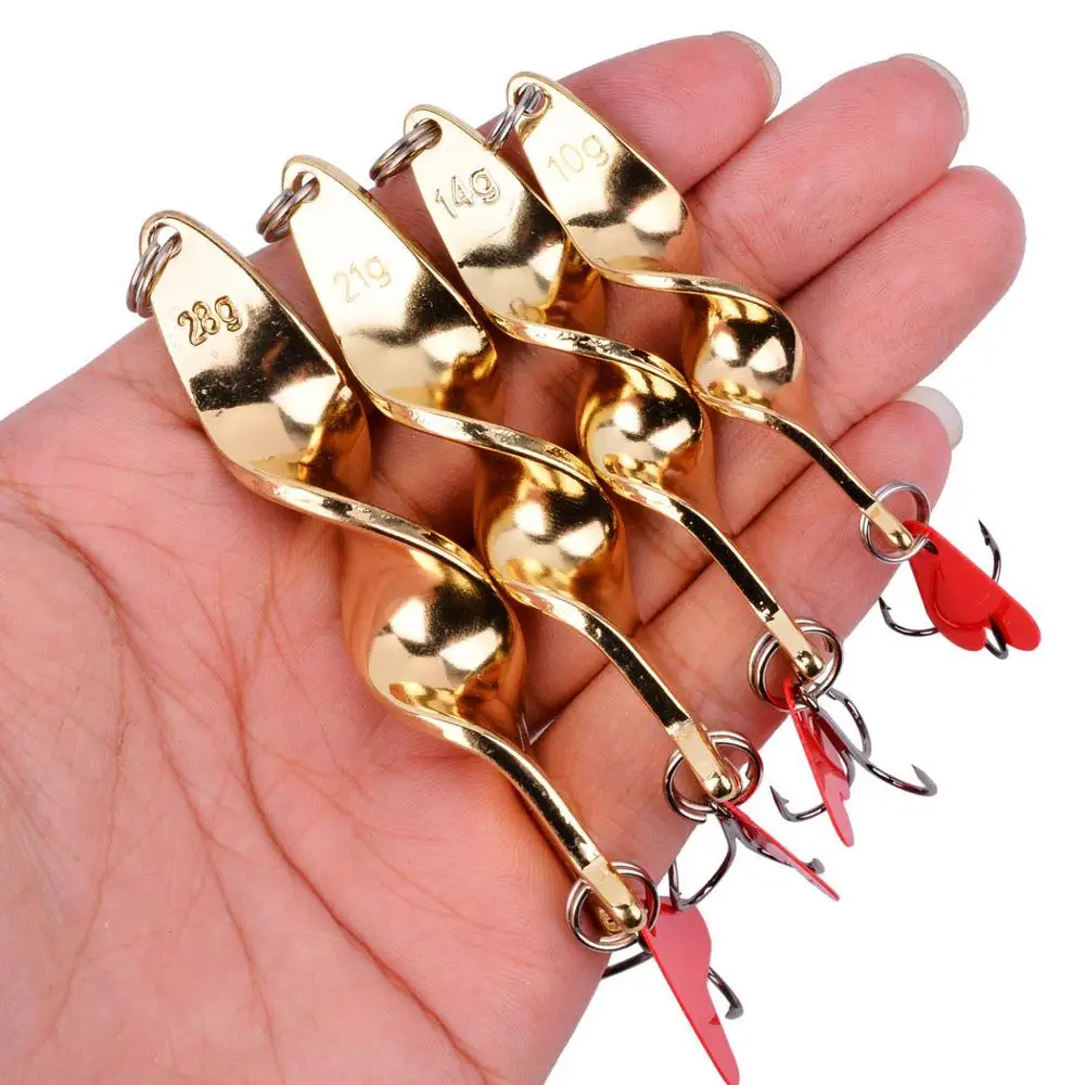 1PCS Gold Silver 10g 14g 21g 28g Rotating Metal Spinner Spoon Fishing Lure Baits For Trout Pike Pesca Fish Treble Hook Tackle