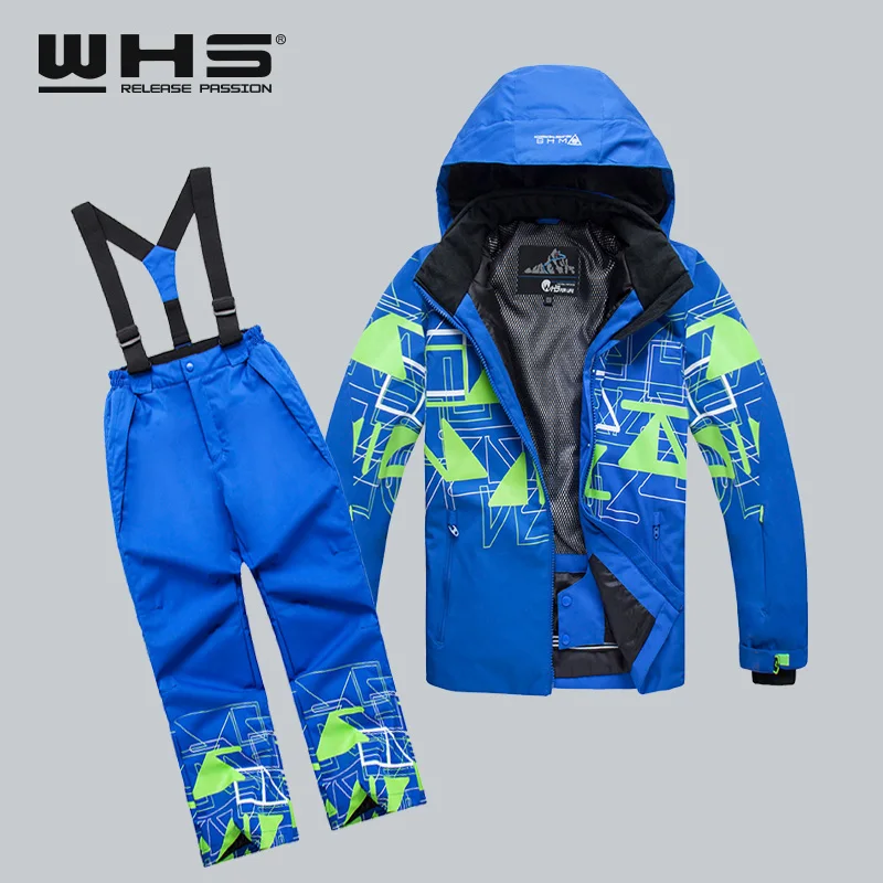 WHS НОВЫЕ Мальчики лыжный костюм ребенок снег куртка и брюки водонепроницаемый