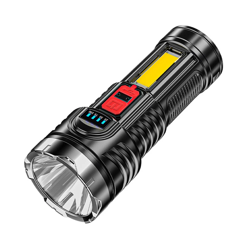

G5+cob Led Beads Portable Flashlight With Built-in Lithium Battery Torch Usb Rechargeable Power Display For Outdoor Hik Camping