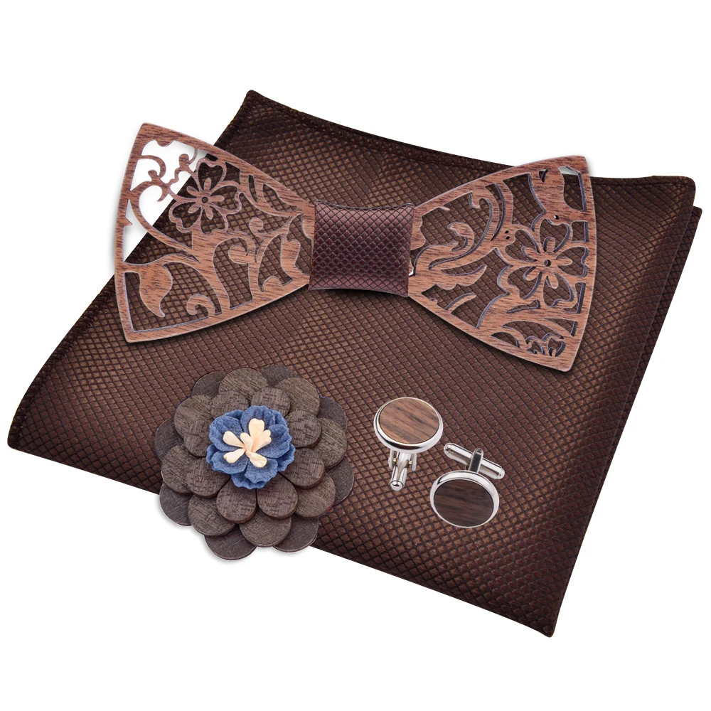 Модный деревянный тонкий гравировальный галстук бабочка Цветочный пустотелый