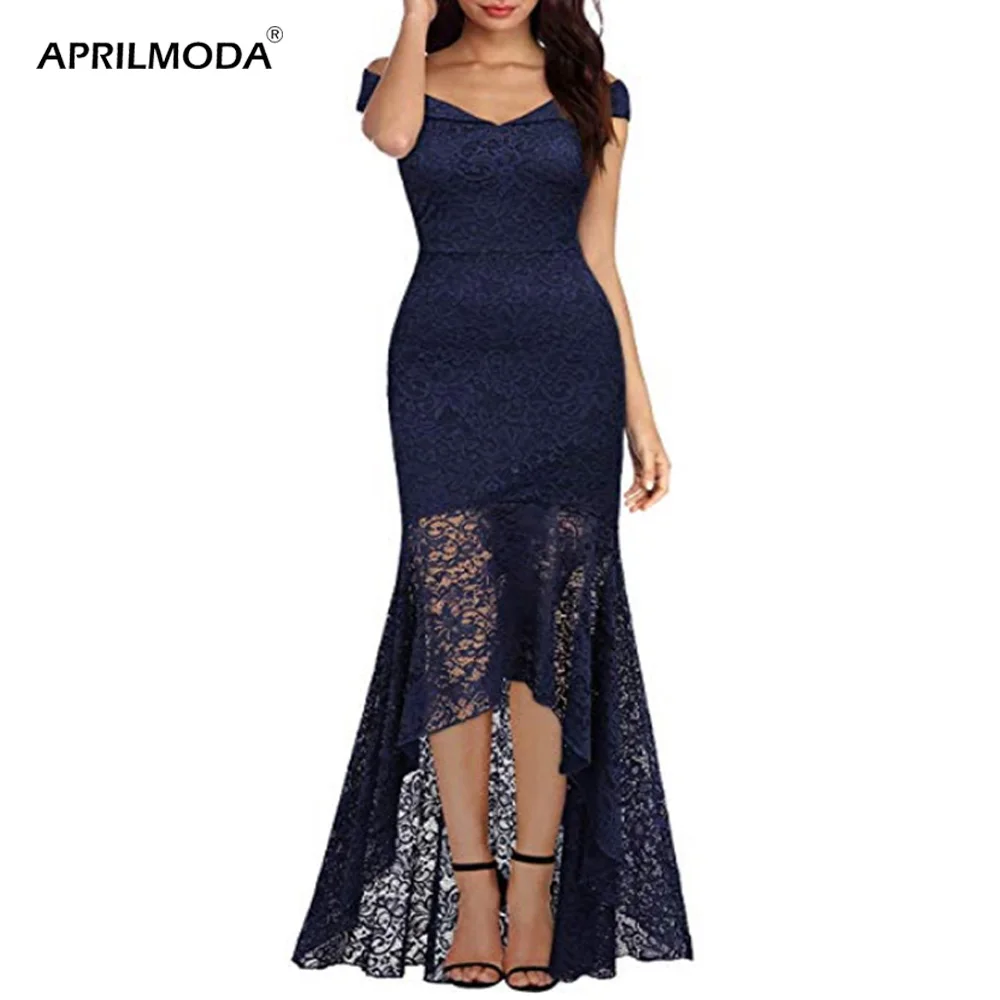 Женское вечернее кружевное платье с вырезом лодочкой темно красное синее