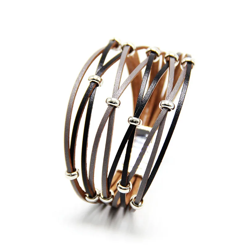 Модный женский кожаный браслет стразы бар очаровательные богемные кожаные