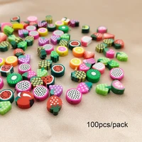 100pcs colorful fruits polymer clay peach grape avocado watermelon kiwi strawberry diy accessories childrens jewelry making