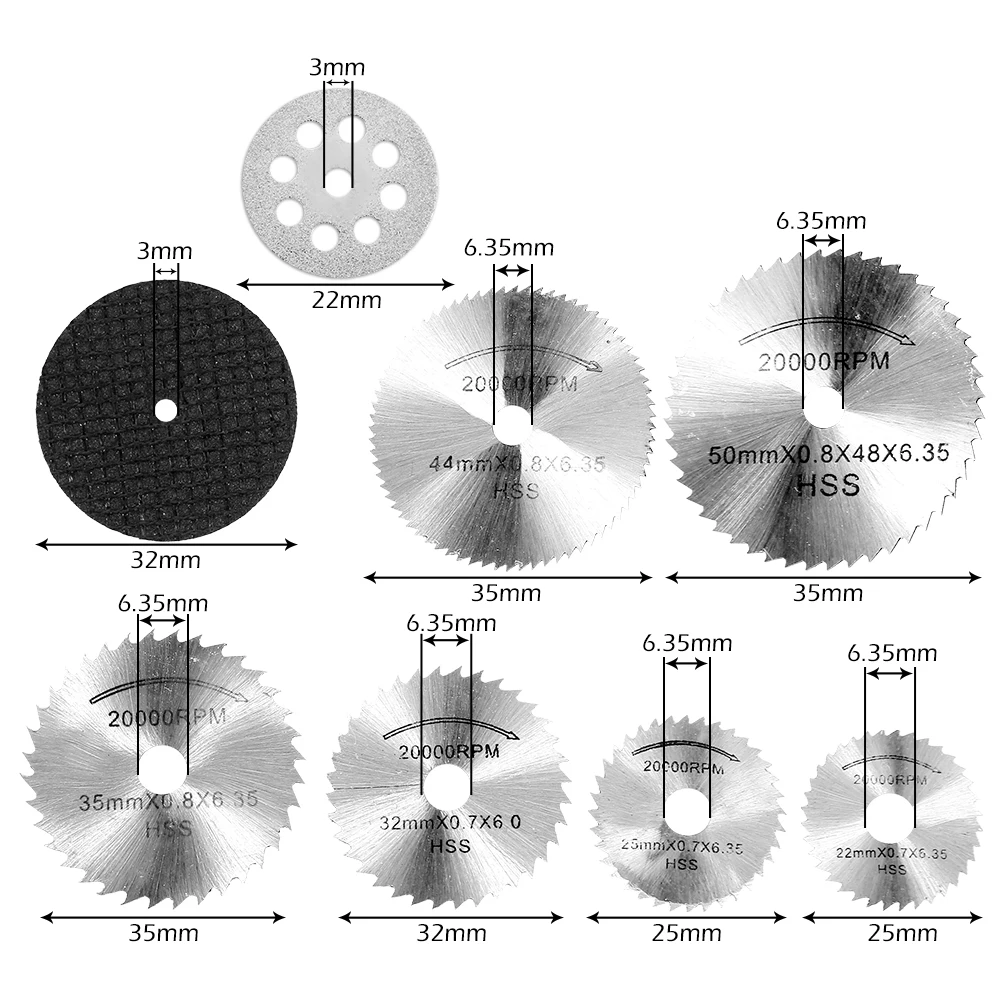 34 шт. дисковые пилы отрезные колеса алмазные HSS мини режущие диски для резки