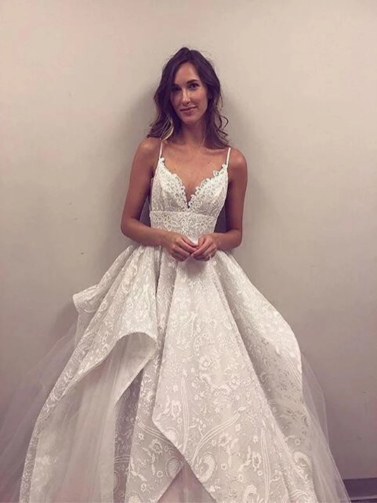 

Vestidos De Novia Lace Bride Wedding Dress 2020 Deep V Neck Backless Bridal Wedding Dresses White Tulle A Line Wedding Dress