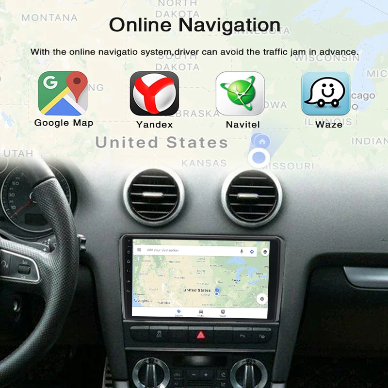 Автомагнитола 2DIN для Audi A3 мультимедийный видеоплеер с GPS-навигацией 9 дюймов android