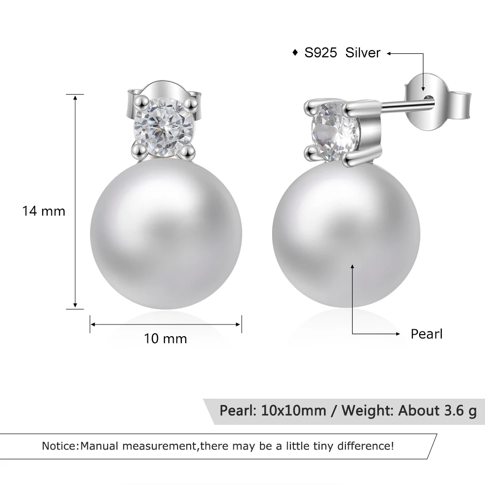 Женские серьги с жемчугом в форме шара из стерлингового серебра 925 пробы