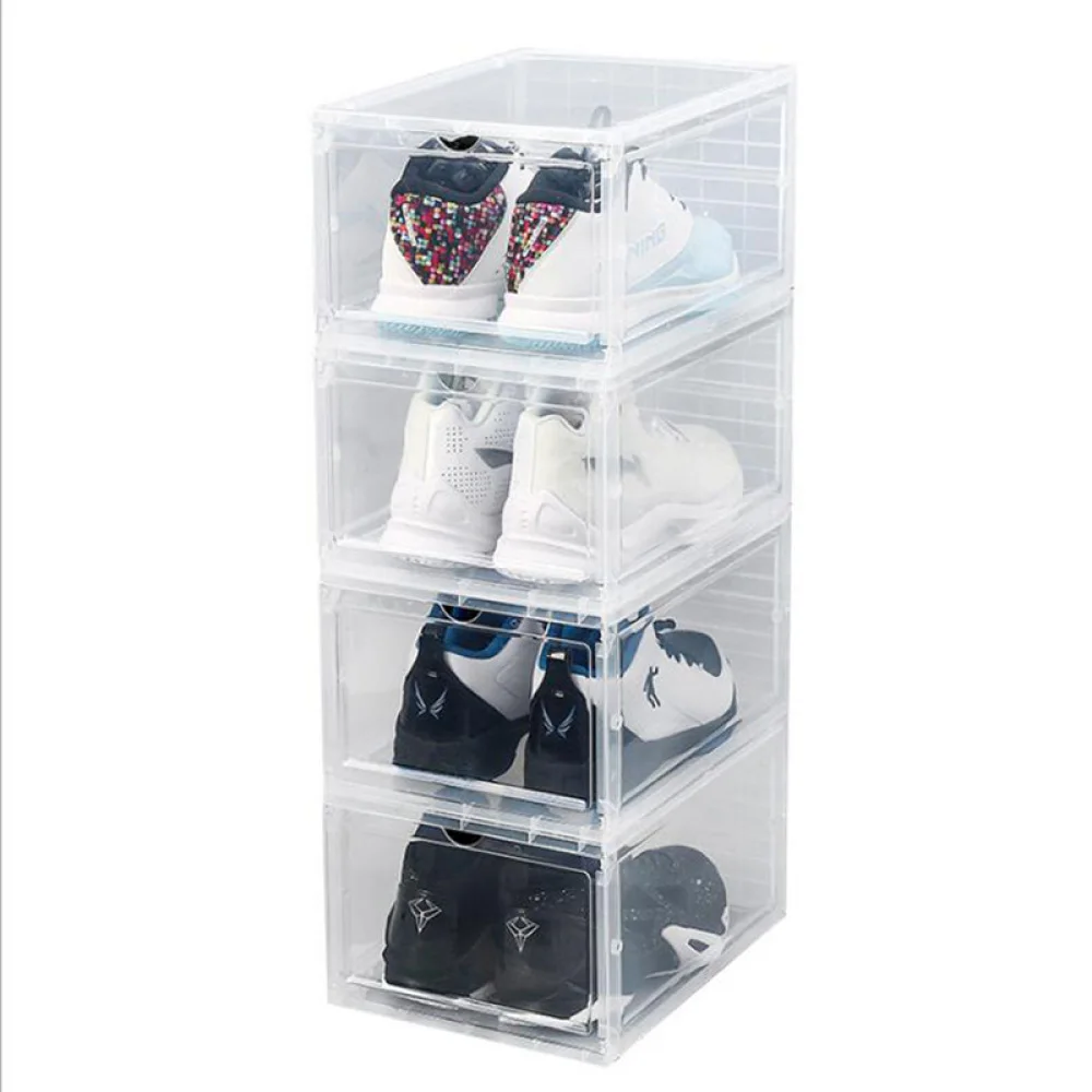 

2 шт. прозрачная пластиковая обувь Коробки утолщенной прозрачный домашний куб ящики для хранения багажа стекируемые организация из-под обу...