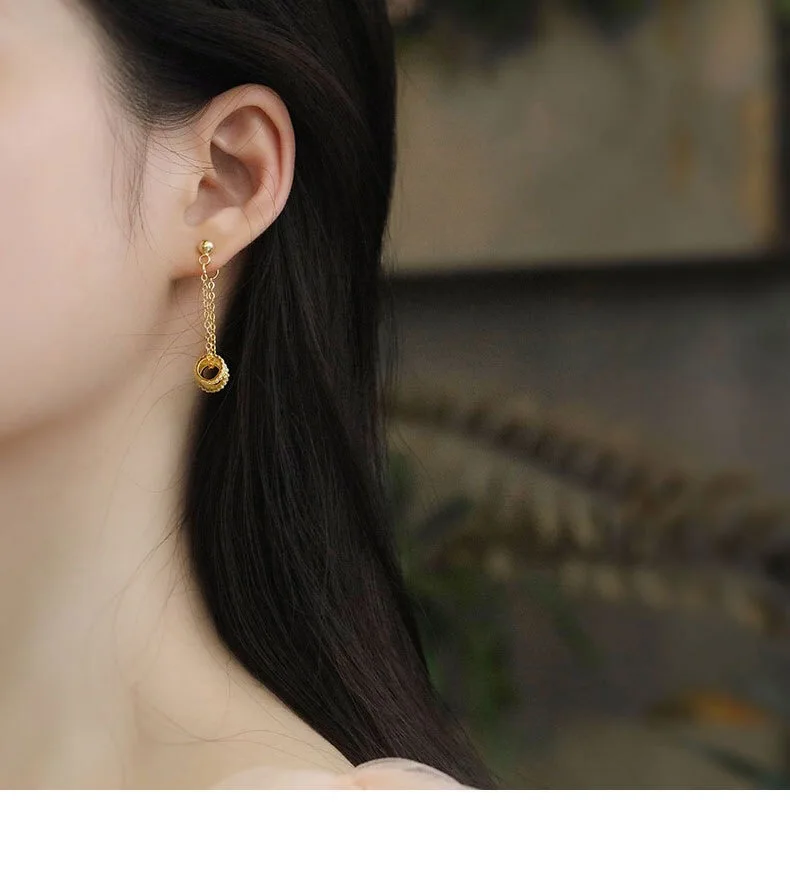 Серьги из стерлингового серебра 925 пробы, модные изысканные цирконы, 3 кольца, цепные длинные серьги, милая индивидуальность, женские серебряные серьги, ювелирные изделия