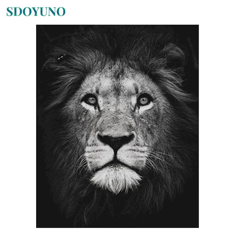 

SDOYUNO 40x50cm Framed Painting By Numbers Black Lions Wall Art DIY Paint By Numbers Animals Canvas Painting For Unique Gift