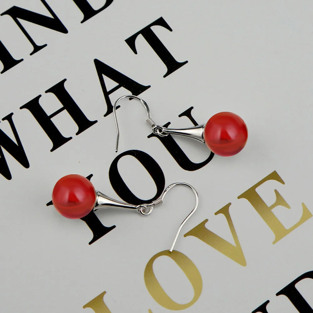 Элегантные женские Посеребренные Круглые Искусственные рубиновые серьги-крючки