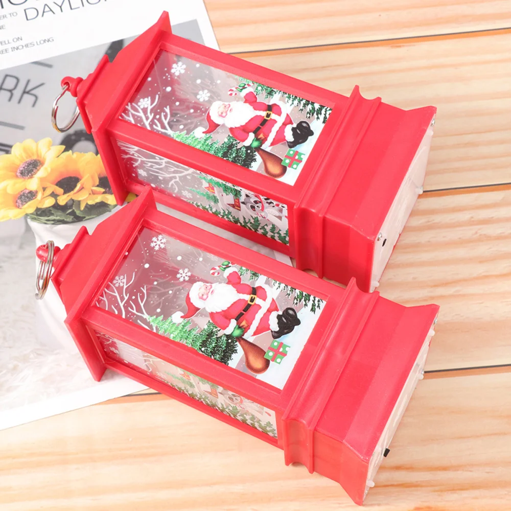 

2 Pcs Christmas Wind Lamp Red Santa Claus Patterned Hanging Lamp Xmas Party LED Candlestick Lamp Glowing Ornament (Without Batte