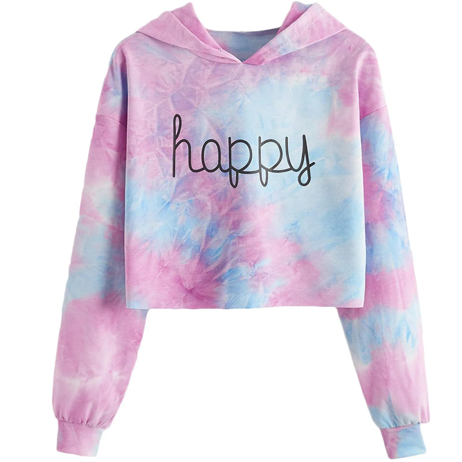 

2021 Autumn Women Sweatshirts Kids Teen Girls Crop Tops Tie-dye Hoodies Long Sleeve Pullover Long Sleeve Autumn Sweatshirts Tops