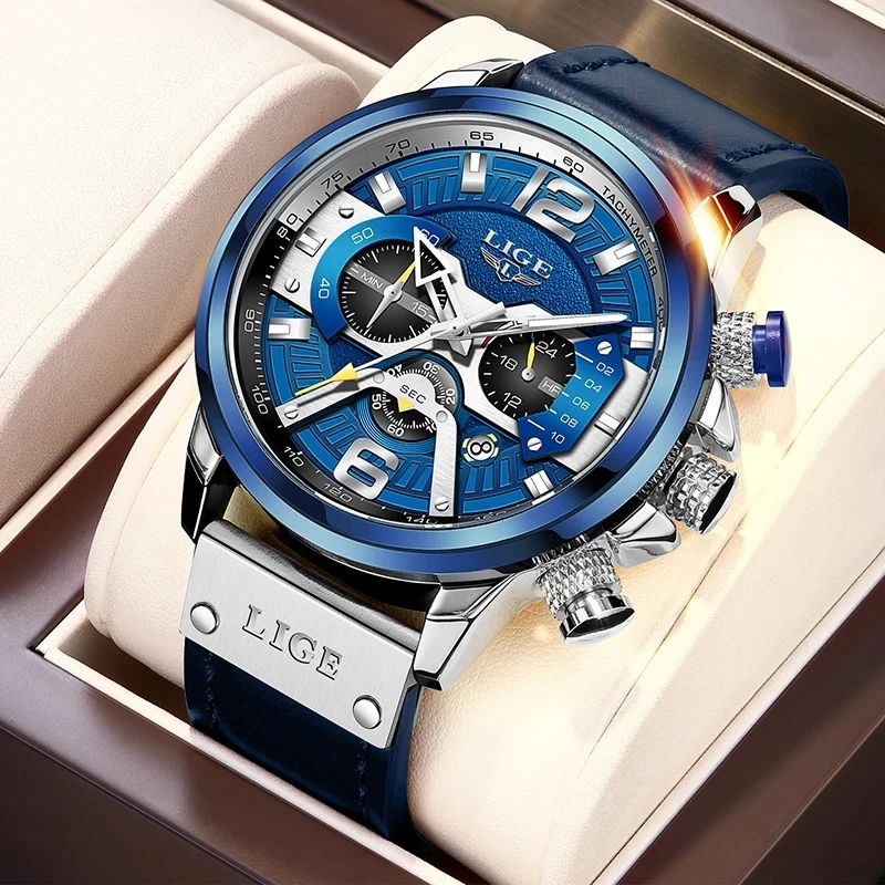 

2020 LIGE Sports Watches for Mens Top Brand Luxury Military Leather Men Watch Clocks Fashion Chronograph Wristwatch Reloj Hombre