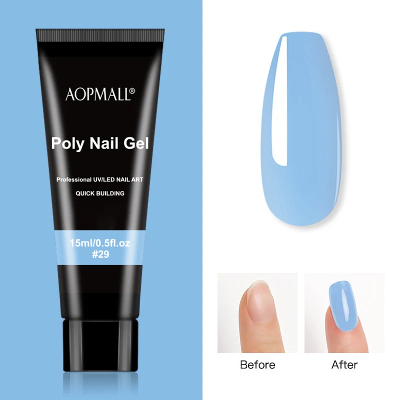 AOPMALL® 15ml Poly Nail Gel Solid Color&Glitter Nail Extension Manicure Poly Builder Gel Semi Permanent Soak Off Nail Art