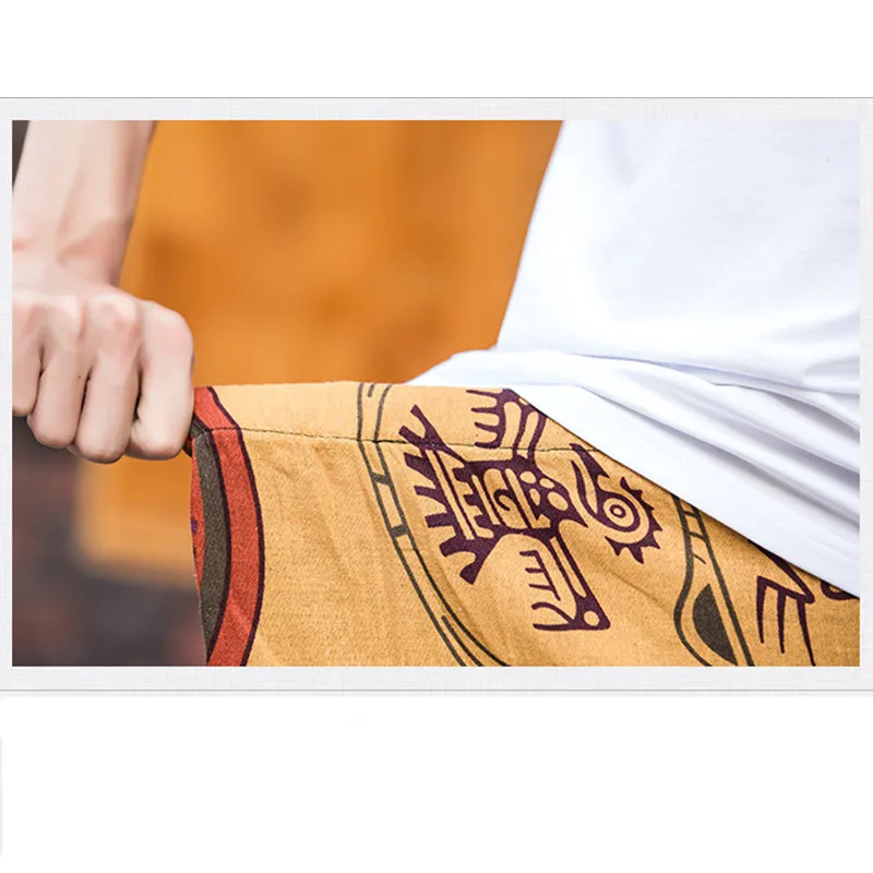 Брюки султанки мужские с принтом льняные свободные штаны в стиле хип хоп модные