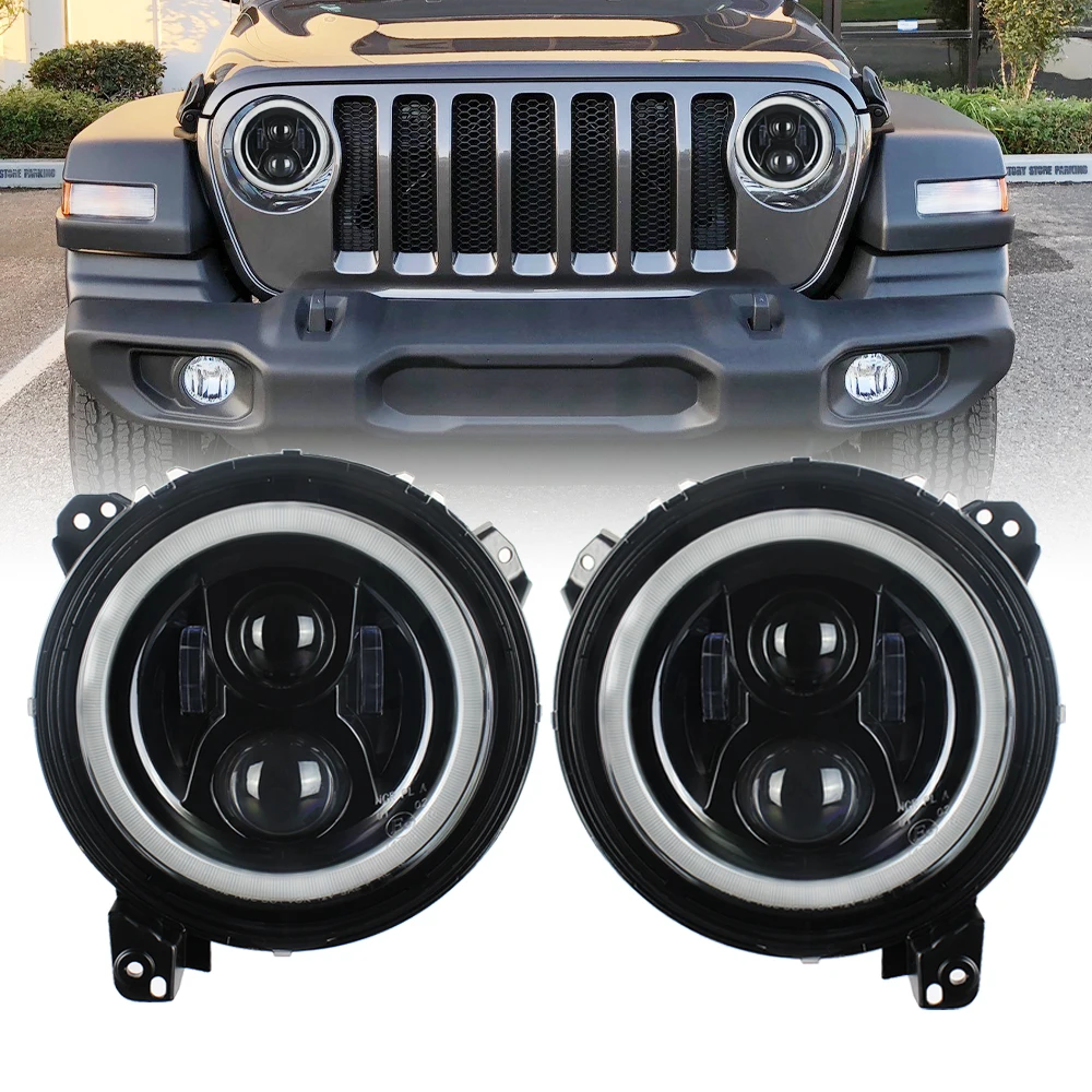 

LED 9inch Headlight DRL with Hi /low beam round headlamp for Jeep Wrangler JL 2018 2019 halo hi-low beam and JL Sport