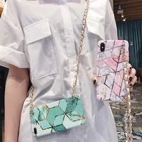 crossbody chain phone case for samsung galaxy a51 a71 s20 s10 s9 s8 note10 plus rhombus marble back cover with strap long rope