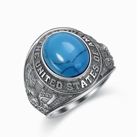 925 sterling silver inlay big blue turquoise flying eagle english letter ring jewelry