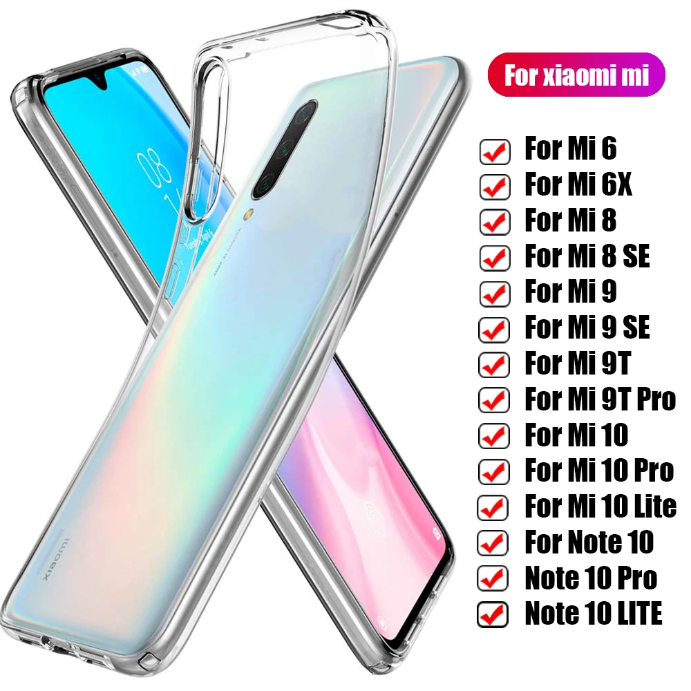 

New Clear Shockproof Case For Mi 8 9 SE 9T 10 Lite Pro 6X 6 Luxury Soft Phone Case For Xiaomi Note 10 Lite Pro Transparent Cover
