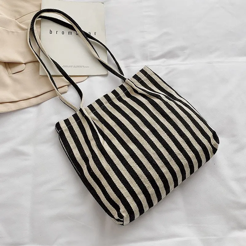 

Холщовая женская сумка Fashoin, большая сумка на плечо, с полосками, 2020