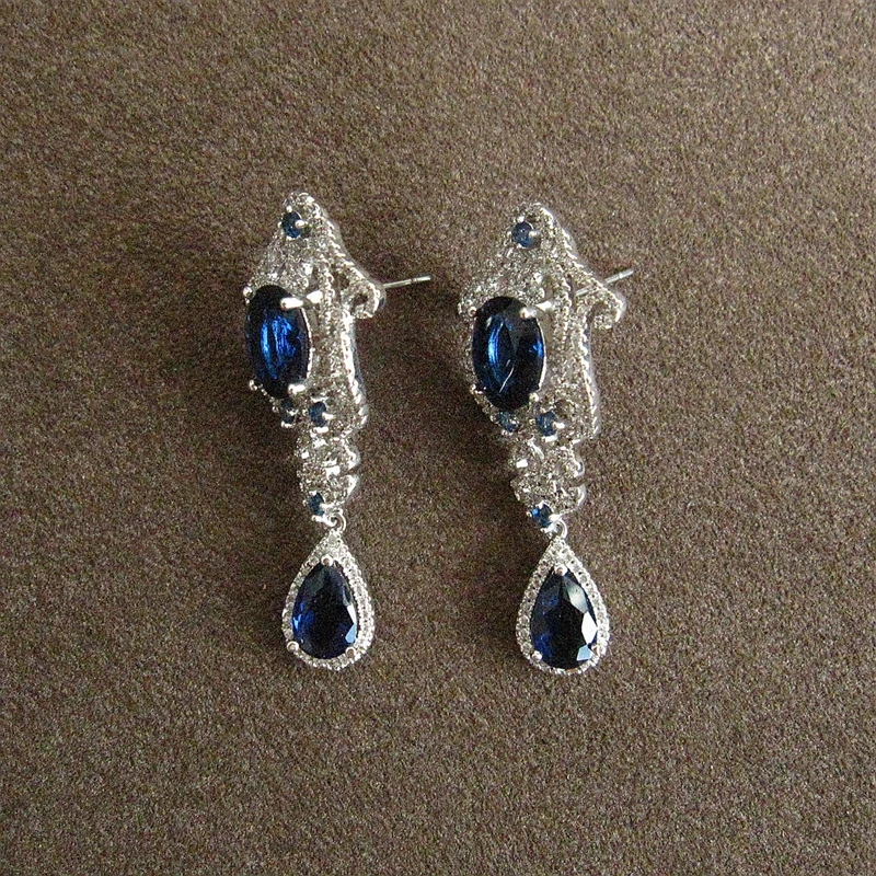 Модные женские серьги в классическом стиле с фианитом ААА EC140|Серьги-подвески| |