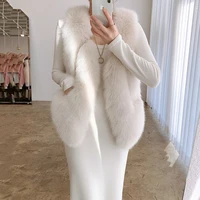korean chic casual women new solid color v neck white imitation mink fur sleeveless vest coat autumn 2021 fashion fur jackets