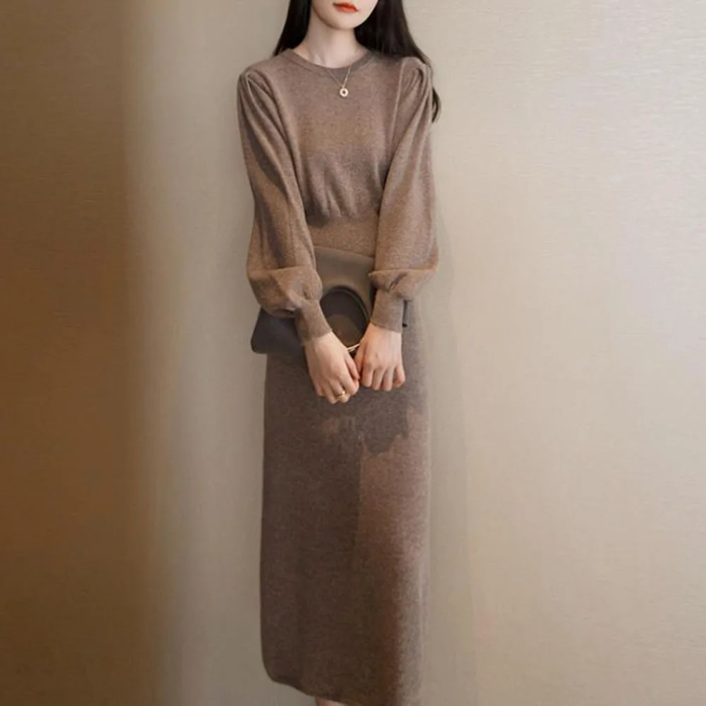 

Весеннее женское платье до середины икры с длинным рукавом и круглым вырезом в японском стиле