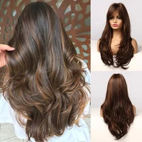 louis ferre highlight colored wig for women long wave brown blonde ombre bob hair wig with bangs daily heat resistant fibre
