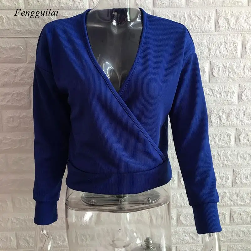 

2020 Autumn Tops and Pullovers Long Sleeve Sweaters for Women V Neck Cross Wrap Sweaters and Pullovers Fashion Tops