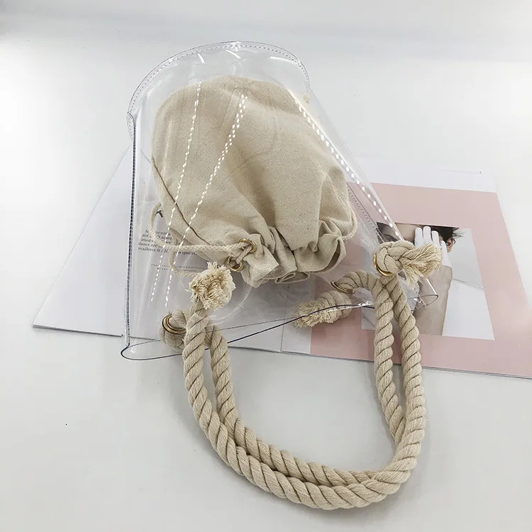 Женские Сумки Sac Прозрачная женская ПВХ Желейная сумка-мешок Женские Пляжные Сумки Sac основной хлопковой веревкой композитная сумка Bolsa Feminina