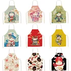 Фартуки для кухни в японском стиле Lucky Cat для женщин, нагрудники из хлопка и льна, Бытовой Фартук для очистки, фартук для выпечки