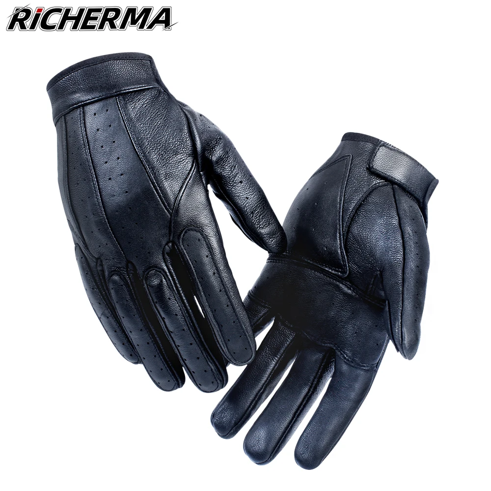 Кожаные Мотоциклетные перчатки для мужчин и женщин дышащие Перчатки Черный цвет