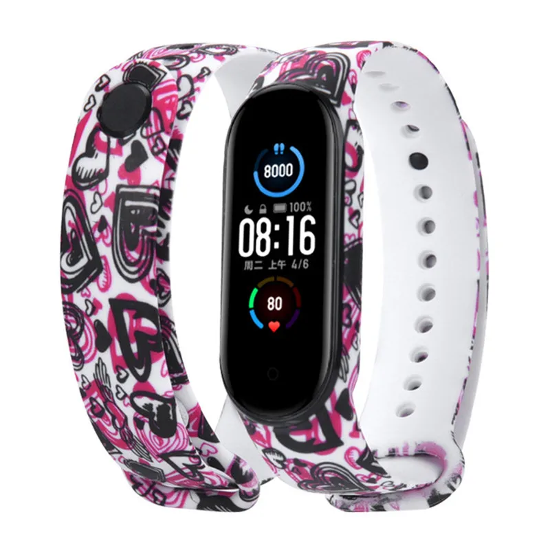 Strap For Xiaomi Mi Band 4 5 6 3 Personalized Graffiti Style Wristband For Mi Band 3 5 6 Silicone bracelet replacement band