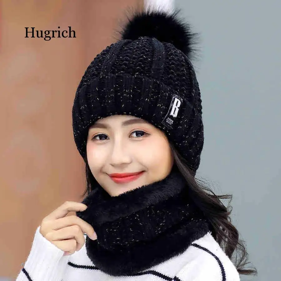 

Winter Knitted Beanies Hats Women Thick Warm Beanie Skullies Hat Female Knit Letter Bonnet Beanie Caps Outdoor Riding Sets