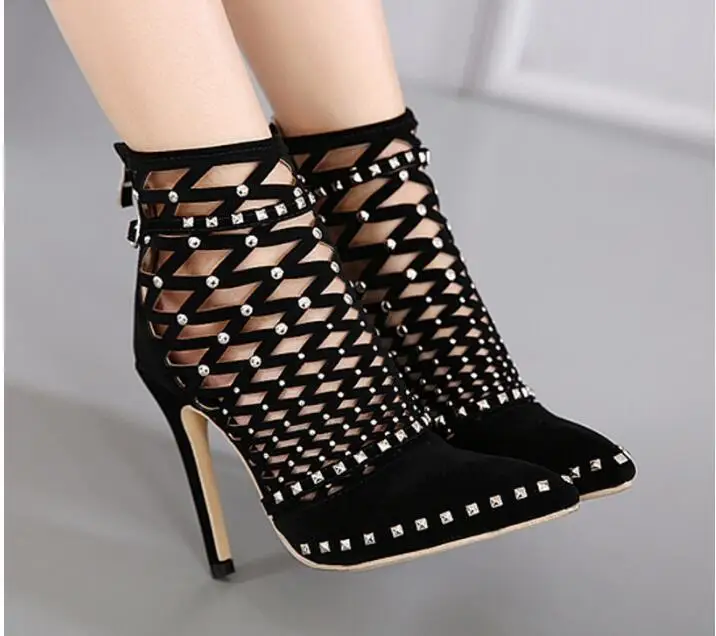 

2020Gladiator Roman Sandals Summer Rivet Studded Cut Out Caged Ankle Boots Stiletto High Heel Women Sexy Shoes Bootie SIZE:US4-9