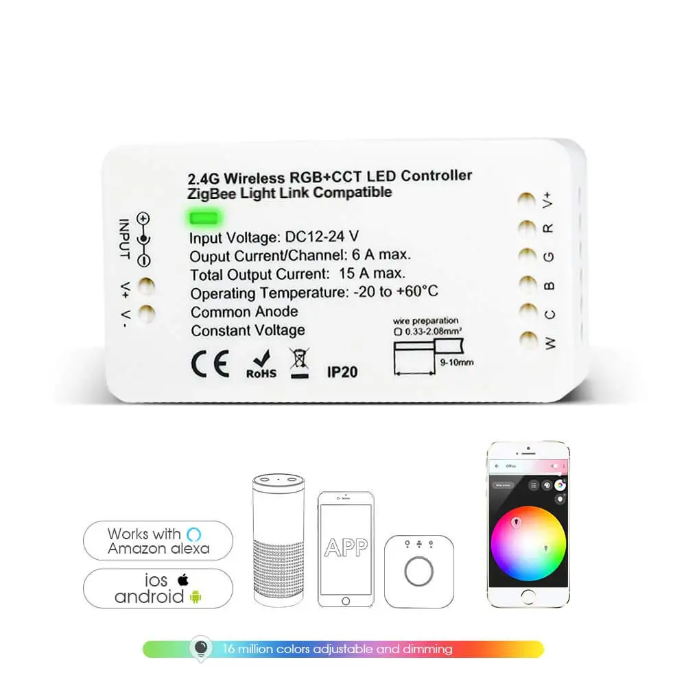 Домашний умный контроллер полосы Zigbee RGBCCT совместим с Hue Bridge Echo Plus Alexa и lighttify Hub APP