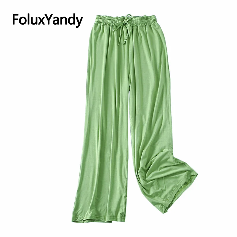 

Modal Women Summer Pants Casual Loose Elastic Waist Solid Stretched Wide Leg Pants Trousers YHH05