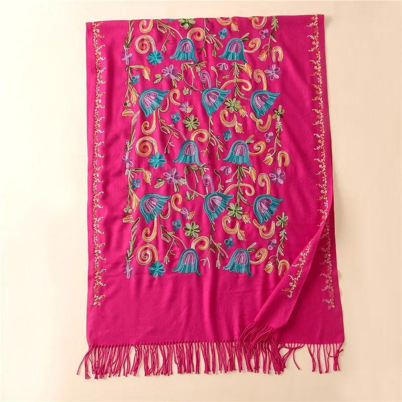 

Winter Warm Wrap Embroidery Flower Tassels Cape Women Pashmina Artificial Cashmere Scarf Oversize Shawl Ultra Long Scarves