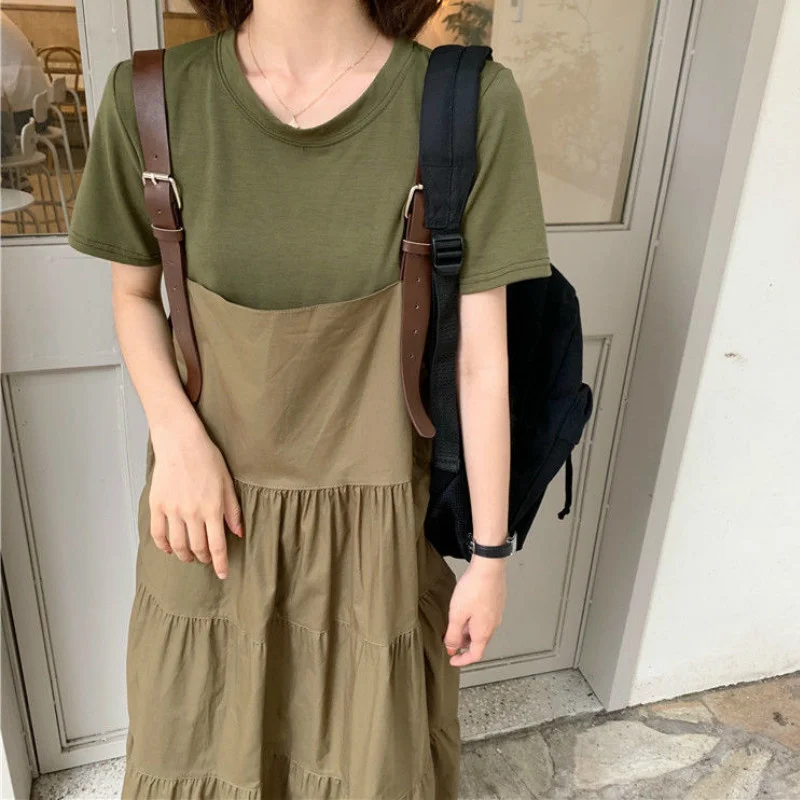 

Women Sleeveless Dress Summer Korean Students Streetwear Loose Casual Large Size Lovely BF Harajuku Long Dresses