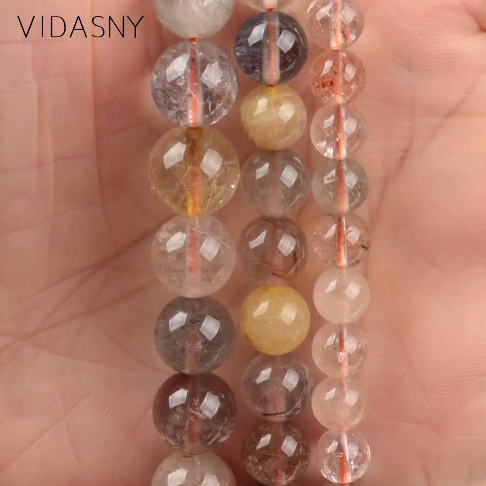 

High Quality Multicolor Rutilated Quartzs Natural Mineral Beads For Jewelry Making 6 8 10mm Round Loose Beads Diy Bracelets 15''