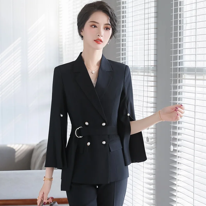 Женский офисный костюм летний с полурукавами блейзеры брюки деловая одежда для