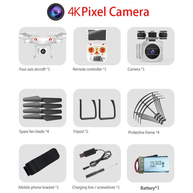 White 4K Camera RC WI-FI с видом от первого лица Квадрокоптер 4K HD Камера Дрон профессиональной воздушной видео 6 Axis Gyro 4 Каналы р/у вертолет Квадрокоптер с высокой фиксацией - Цвет: White 4K Camera