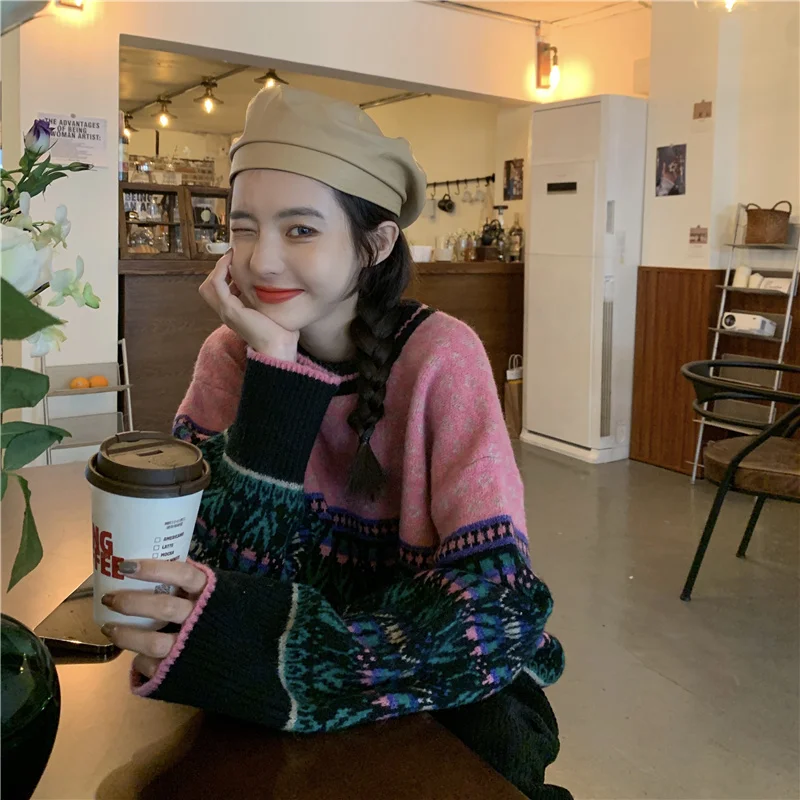 Вязаный свитер с длинным рукавом вязаный пуловер пальто для женщин на раннюю