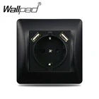 Евророзетка с USB, матовая пластиковая панель, настенная панель, черная Евророзетка переменного тока с двумя USB-портами для зарядки, круглая задняя крышка для европейской коробки