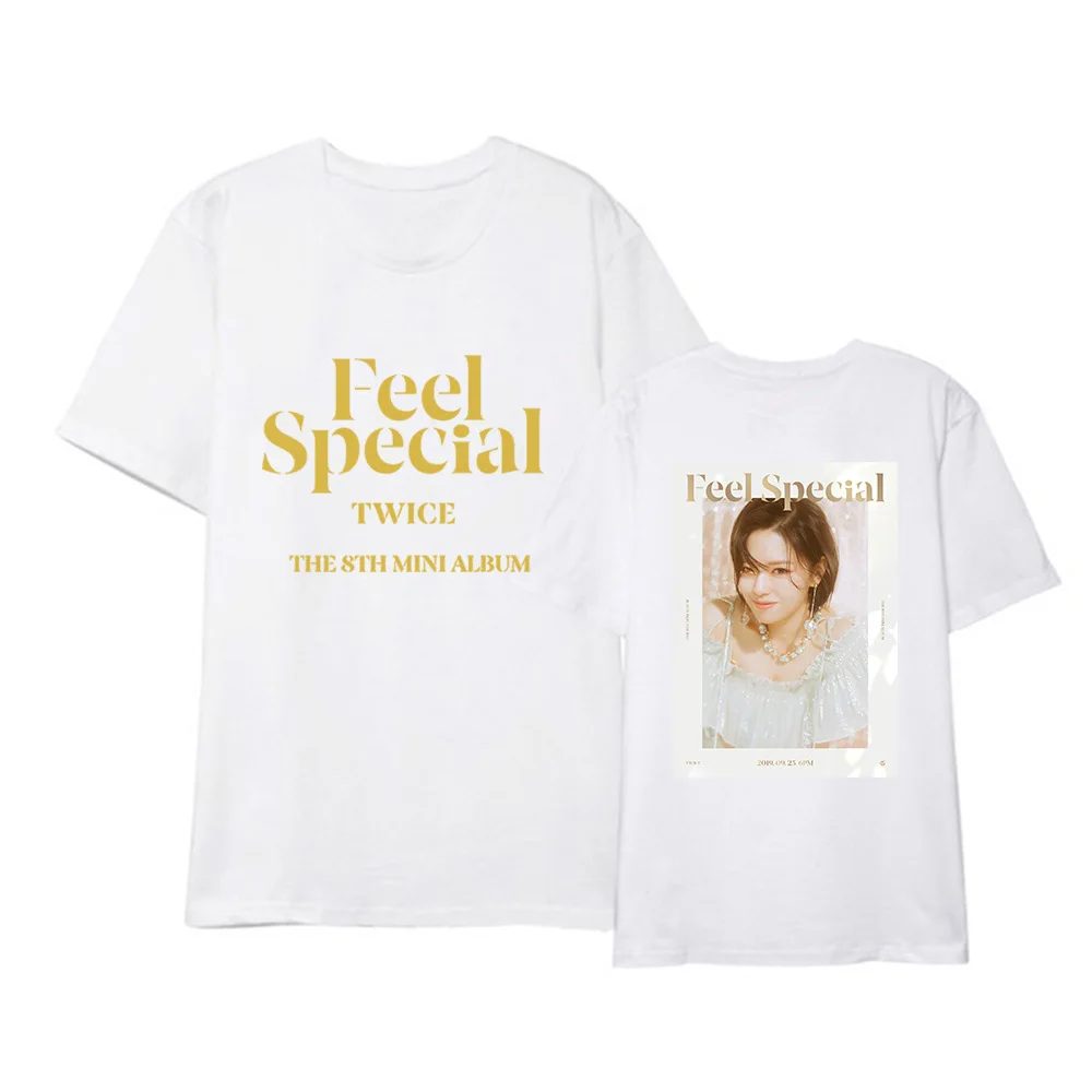 White 01 Kpop TWICE FEEL SPECIAL The 8th Mini Album Shirt Повседневная Свободная одежда в стиле хип-хоп футболка Топы с короткими рукавами футболка DX1219 - Цвет: White 01