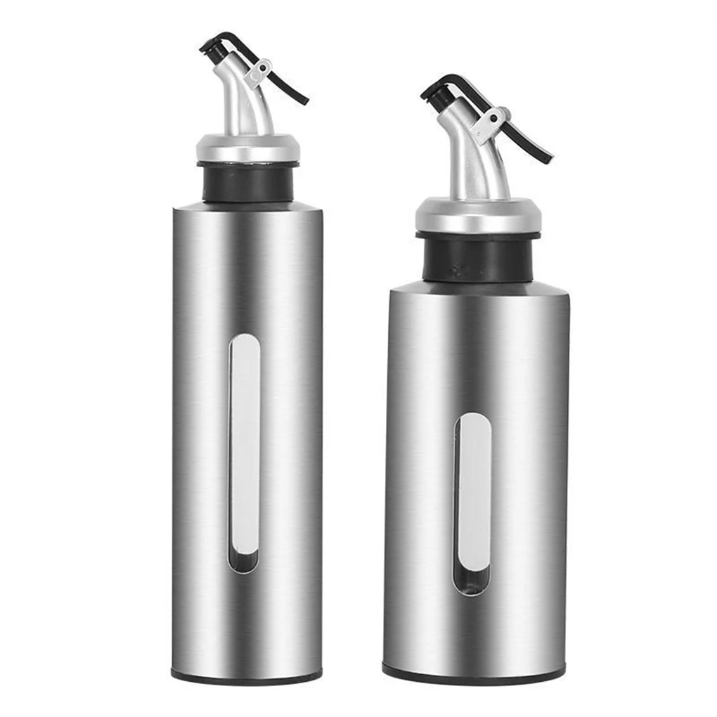 

Portable Kitchen Stainless Oil Bottle Leak-Proof Vinegar Sauce Holder Dispenser Visual Empty Can Gift Seasoning Baking 190/290ml