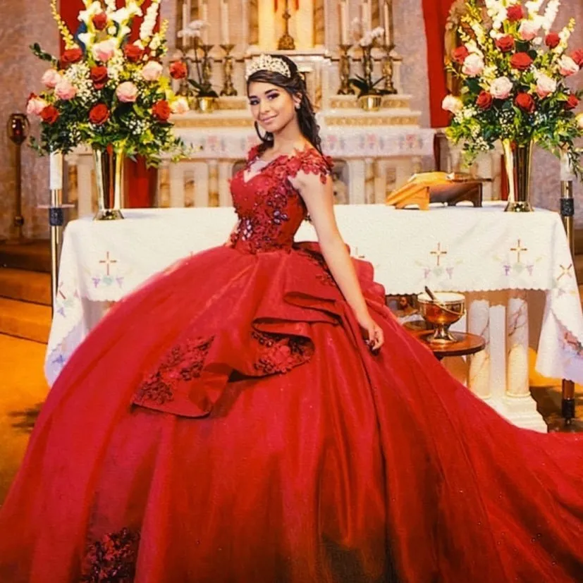 

vestidos de xv años 2020 Quinceanera Dresses with 3D Flowers Lace Lace-up Ball Gown Sweet 16 Brithday Wear
