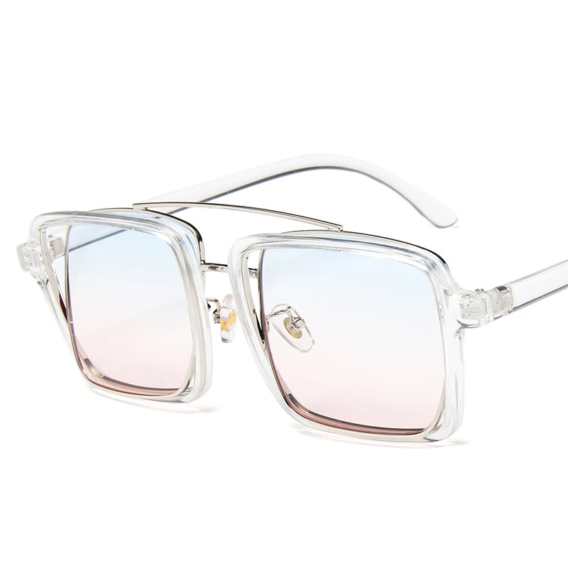 Korean version of the new ladies sunglasses Fashion personality double beam large box concave double-layer glasses | Аксессуары для