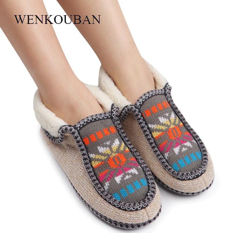 Зимние теплые плюшевые тапочки женские меховые шлепанцы Мягкие Вязаные домашние